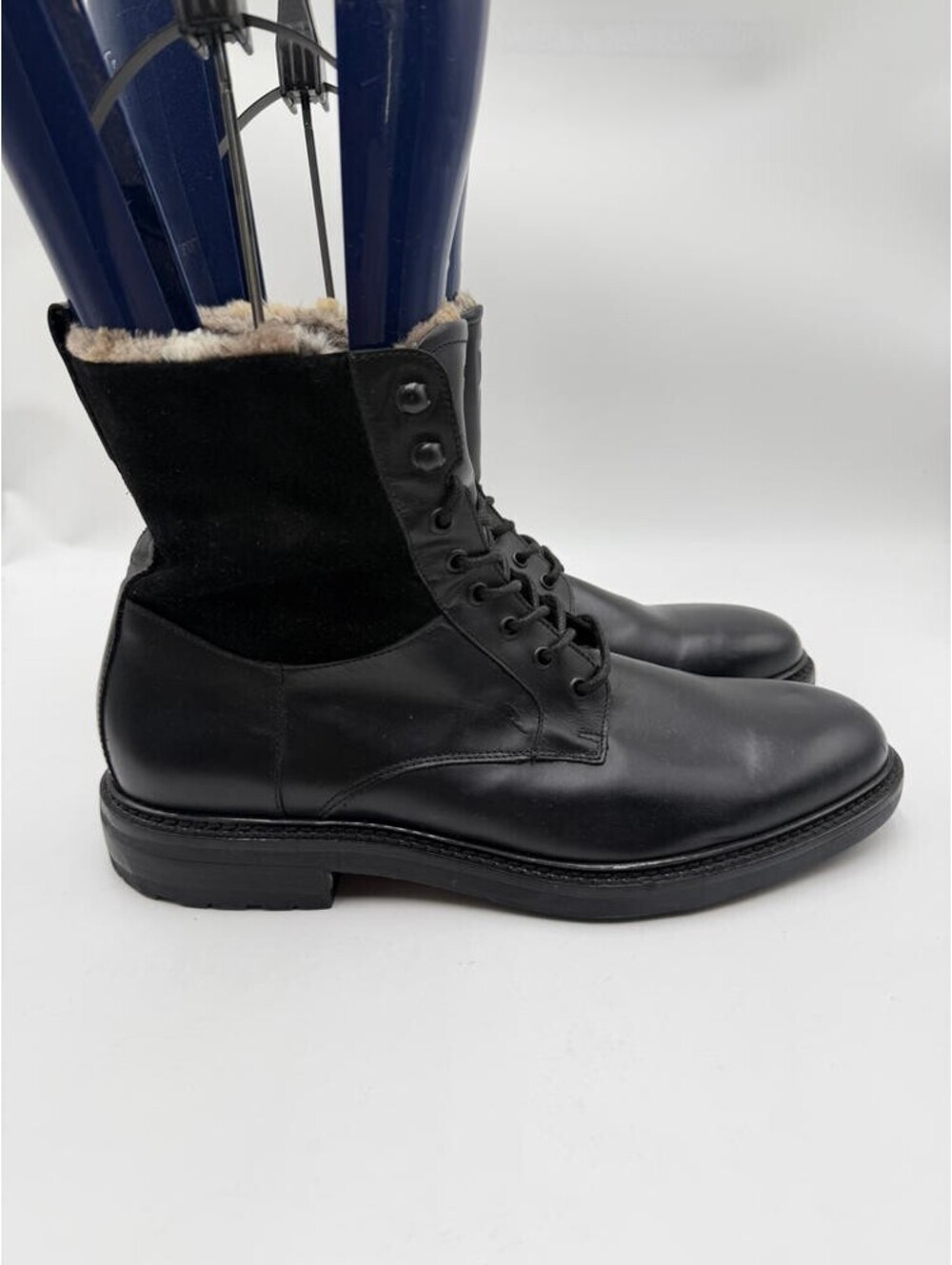 Bruno Magli Cerone Leather Suede Faux Fur Lined Boots Black Size 12M